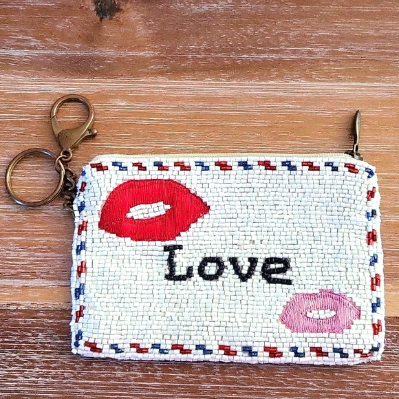 Mary Frances Handbags - Mary Frances Sealed With A Kiss Love Letter Beaded Coin Purse.